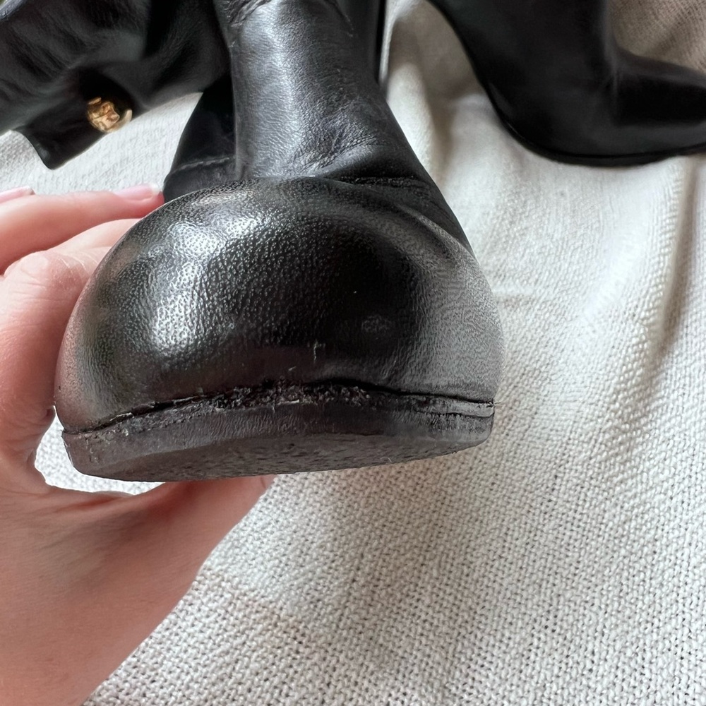 TORY BURCH black SOFT rushed leather boots slouchy gold tone hardware size 7 - Picture 8 of 12